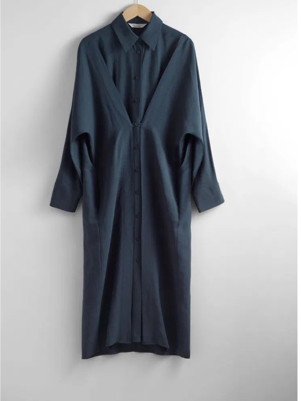 & Other Stories Midnight Blue Linen Blend Button-Front Shirtdress